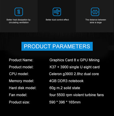 4GB DDR3 নোটবুক সহ Ethereum 8pcs GPU মাইনিং রিগ মেশিন